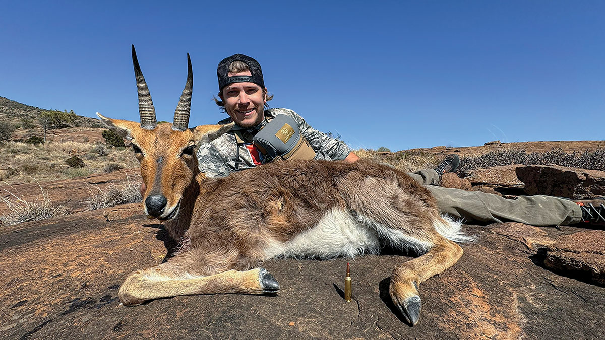 My first game animal taken with the 22 Creedmoor using the Hornady  factory ammunition 80 grain ELD-X was a Mountain Reedbuck at 45 yards.